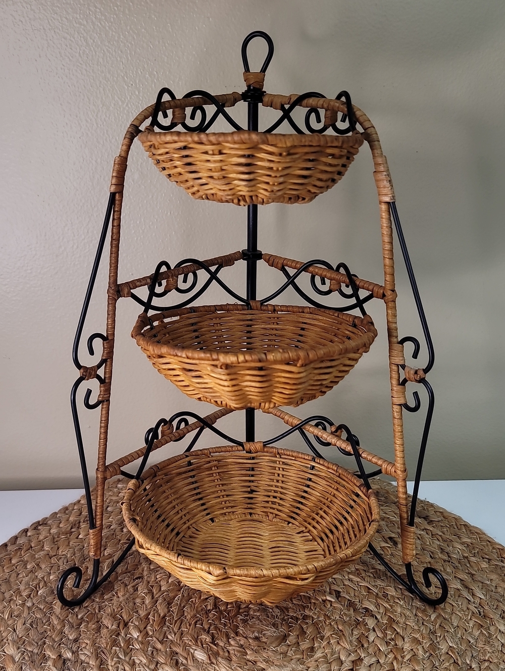 Princess House Casual Home 3-Tier Rattan & Metal Basket Stand